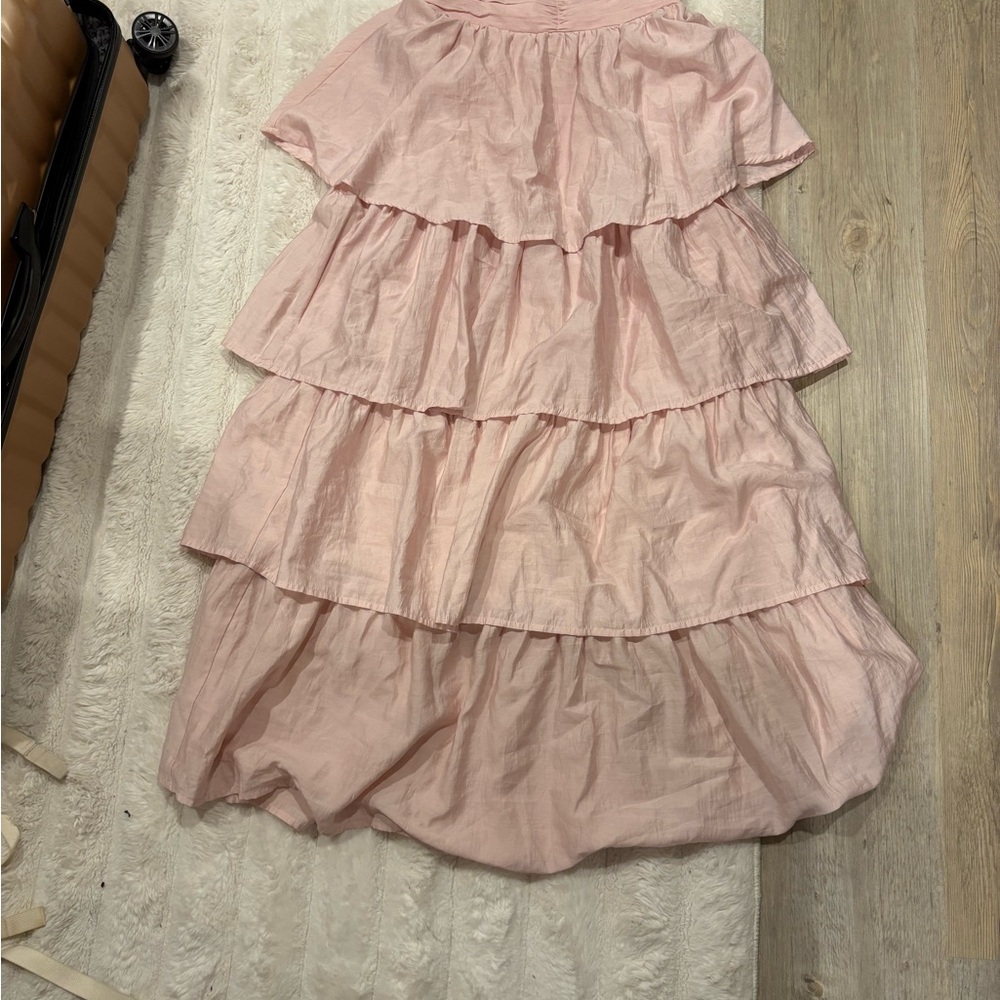 Altar'd State Blush Pink Tiered Ruffle Midi Skirted